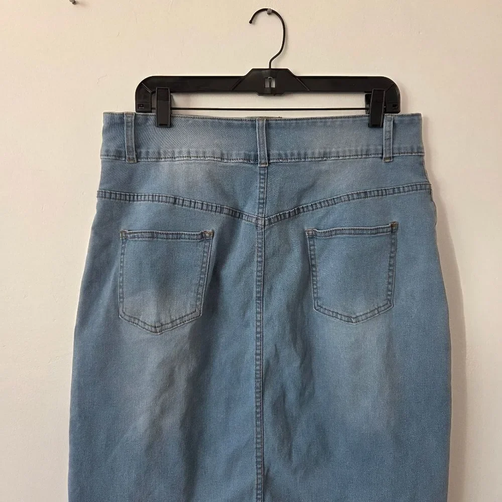 Denim Jean Skirt Knee Length Stretch Blue Modest Americana Retro Y2K 90s 1XL